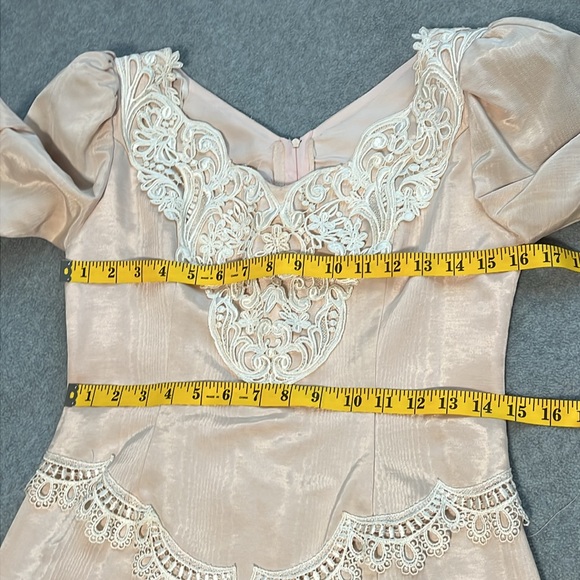 Scott McClintock Pink Midi Dress Size 8 Vintage 80s Prom Lace Fitted - Picture 3 of 12